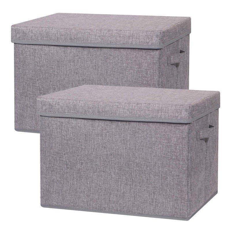 TENABORT 2 Pack Large Foldable Storage Box with Lids Fabric Storage Cube Organizer Cloth Containers Bins Baskets for Closet Clothes Clothing Bed Room - Image 1